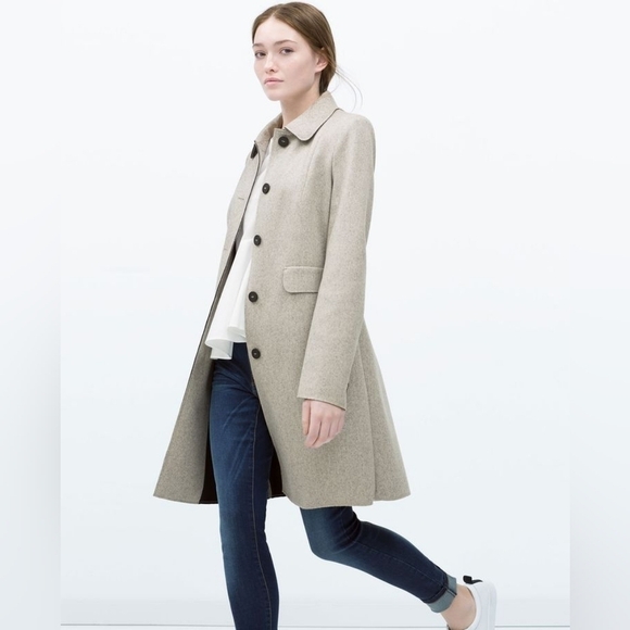 Zara Trafaluc Wool Peter Pan Collar Button Down Coat in S - Picture 1 of 8